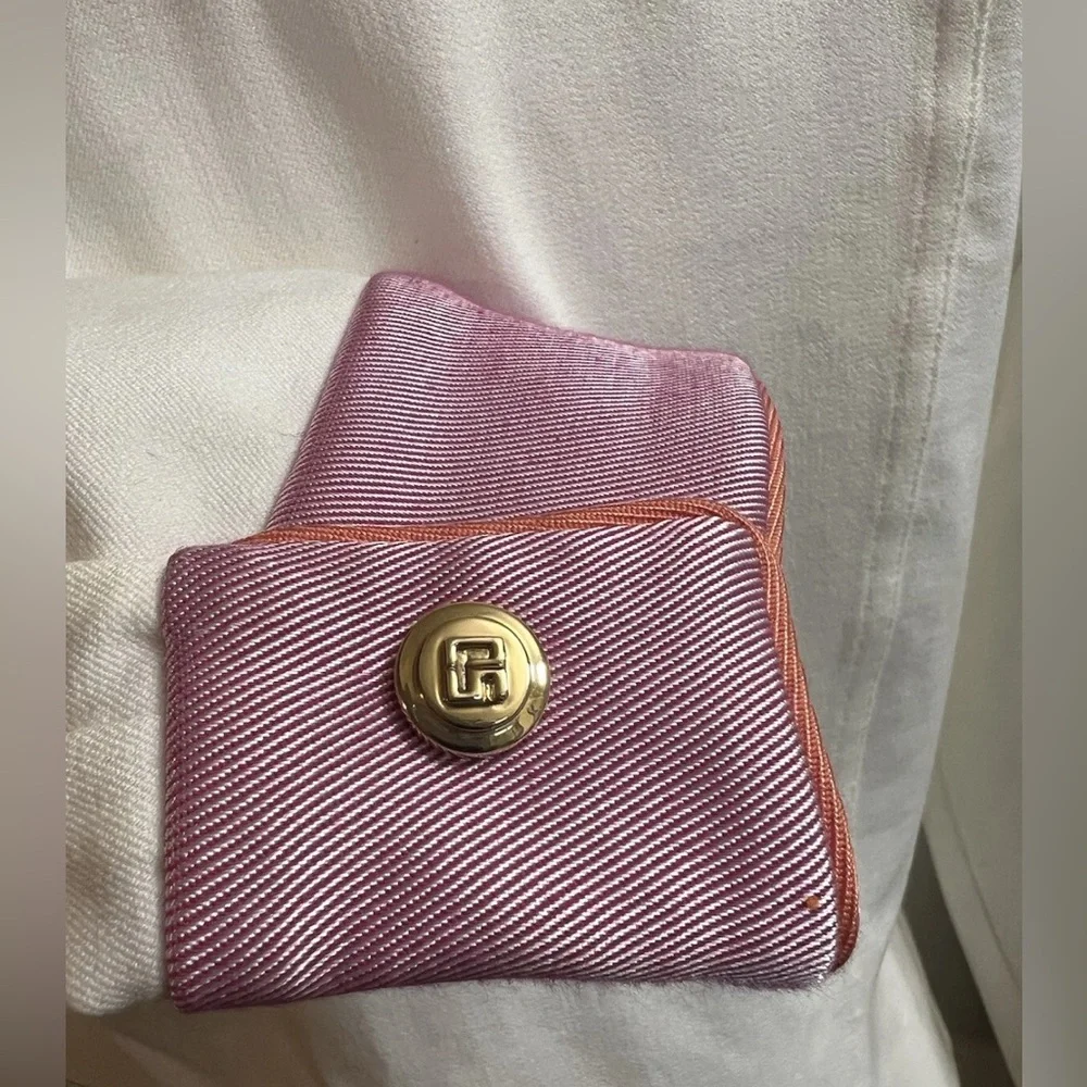 St. John Sport By Marie Gray White Jacket Coat Blazer Pink Trim Gold Buttons MED